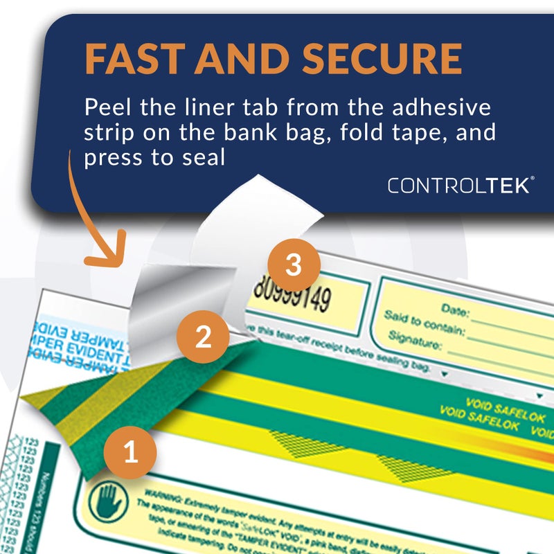 ControlTek SafeLok 12" x 16", Clear, 100 Bags, Tamper-Evident Deposit Bags, Cash Currency Handling & Valuables, Moisture, Heat, Cold Detection, Tear-off Receipt + Large Barcodes 585093 - Image 4